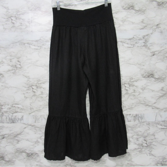Bryn Walker Linen Ruffled Wide-Leg Pull-On Cropped
Pants Black Size XS - Picture 4 of 17